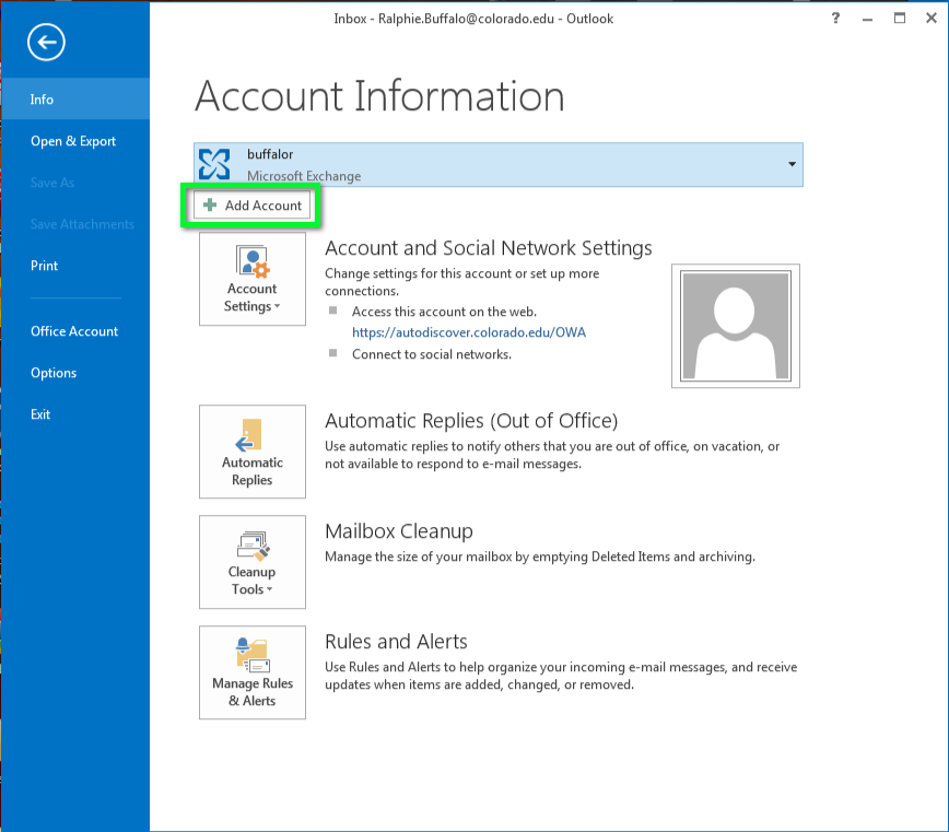 how to add email account to outlook in windows 10