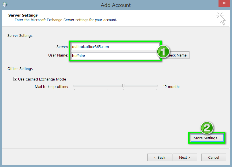 office 365 server setting