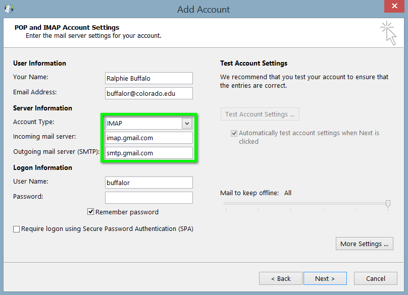 how to set up outlook 2010 for gmail account using pop3