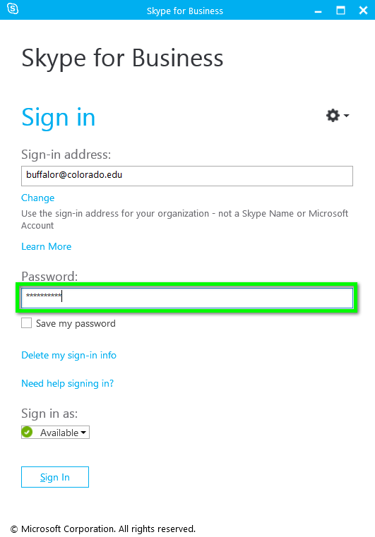 skype for business enter credentials