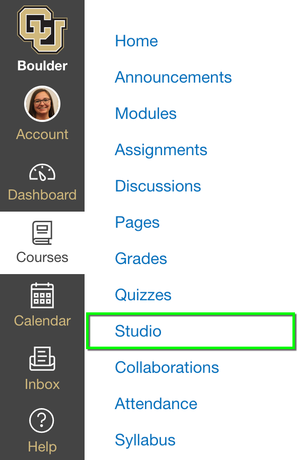 Access Canvas Studio from the Course Navigation Bar